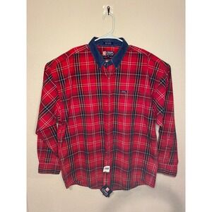 Chaps Ralph Lauren Plaid Shirt Denim Collar Long Sleeve Button Up XL
